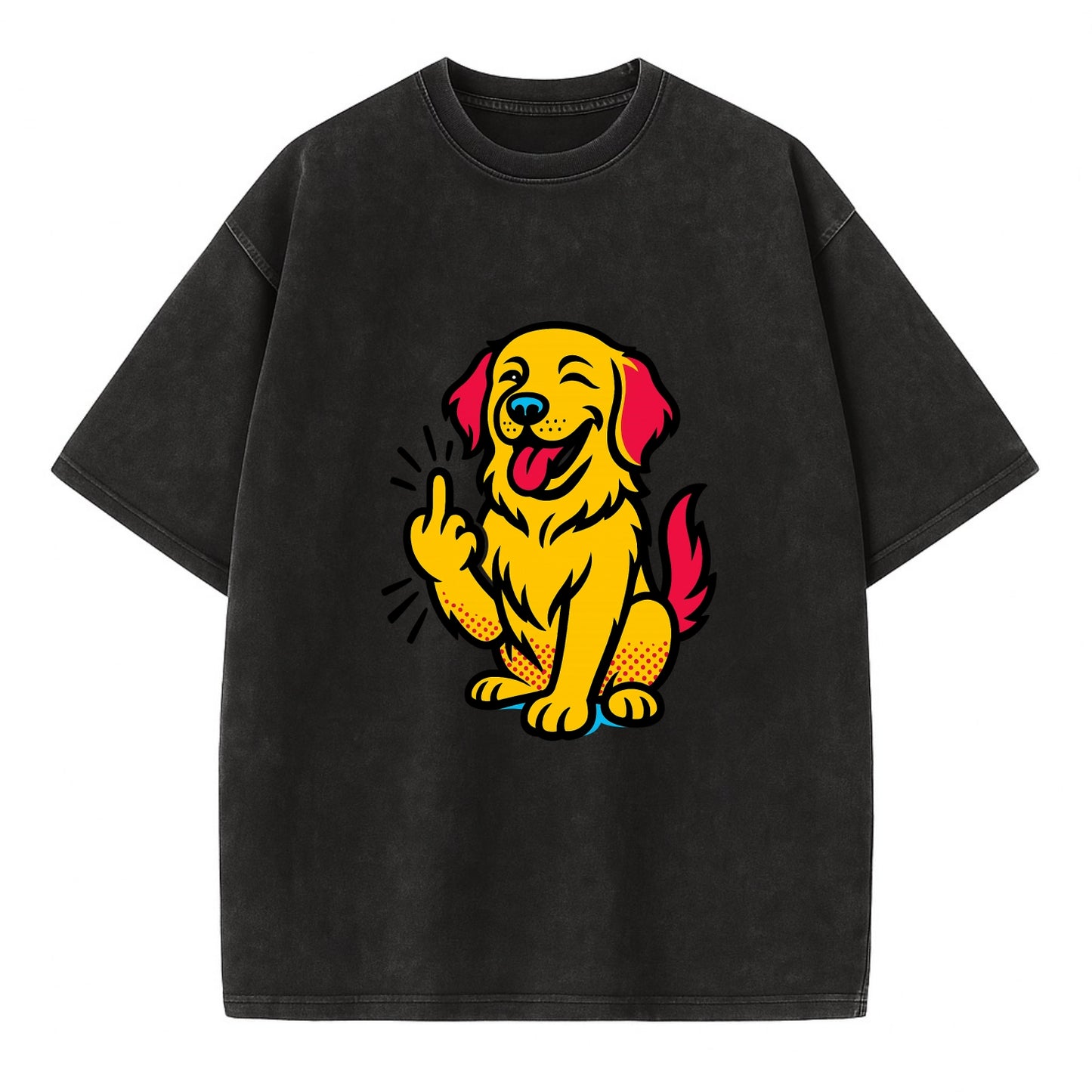 Golden Retriever with happy smile and golden coat, fluffy paw raised - Vintage T-shirt - Black