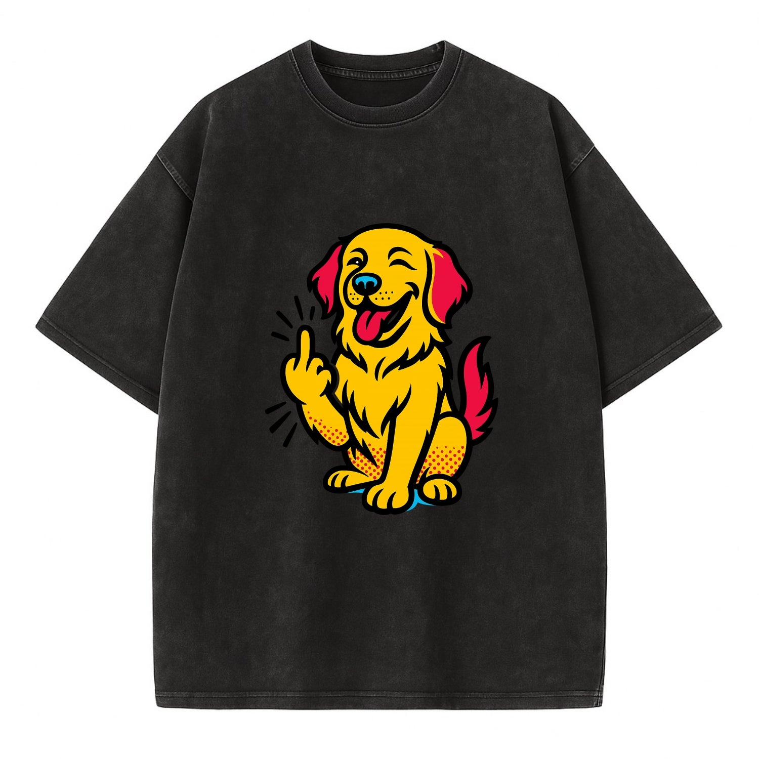 Golden Retriever with happy smile and golden coat, fluffy paw raised - Vintage T-shirt - Black