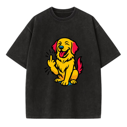 Golden Retriever with happy smile and golden coat, fluffy paw raised - Vintage T-shirt - Black