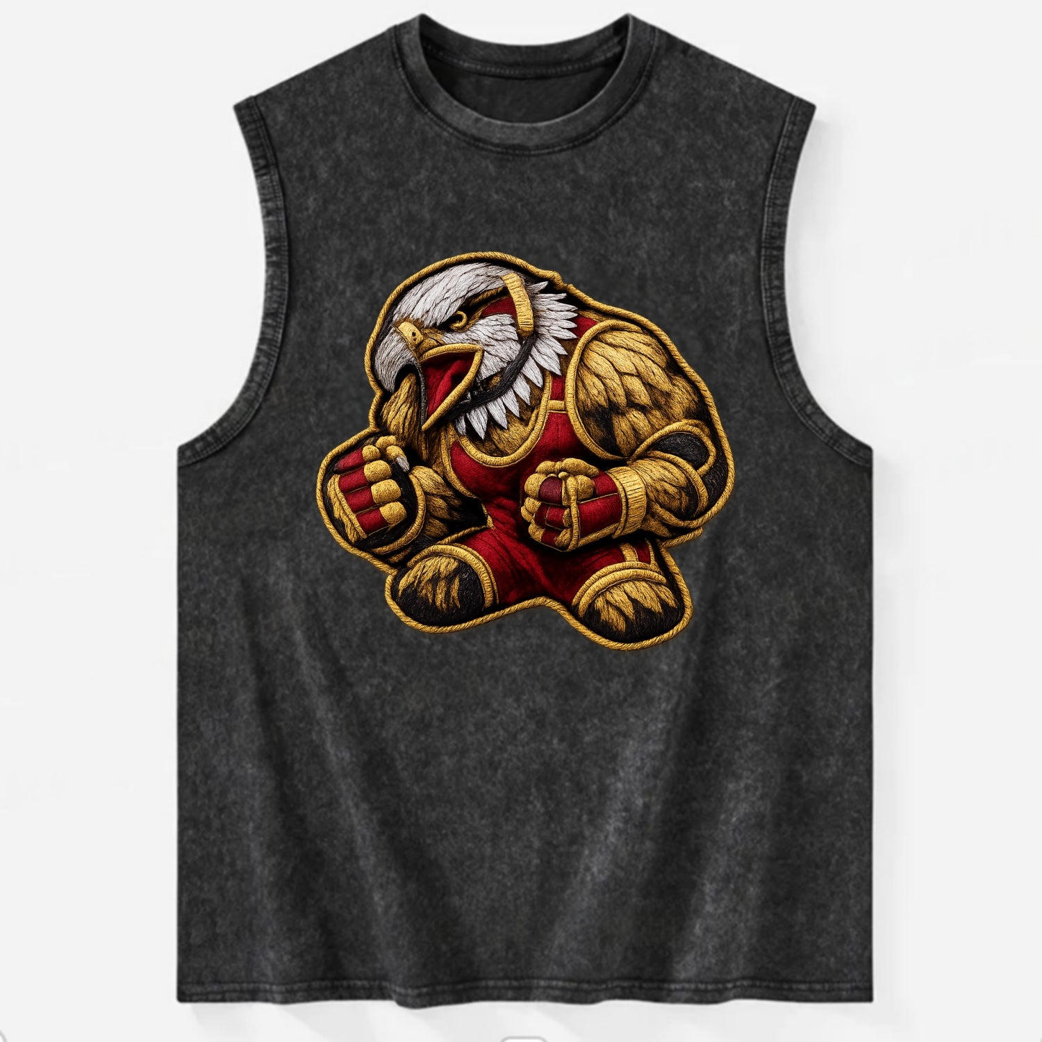 Embroidered patch design - WRESTLING EAGLE - fierce eagle with wrestling - Vintage Washed Tank - Black