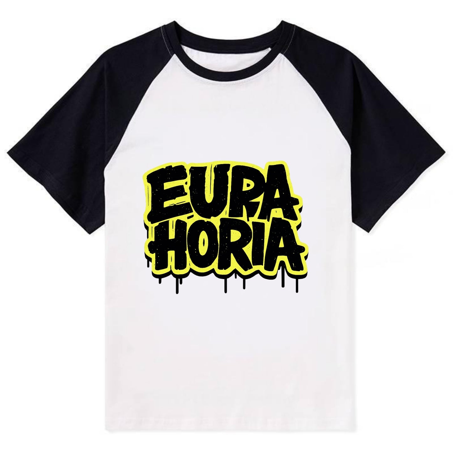 Bold typography design - "EUPHORIA" - intense happiness, ecstasy - Contrast Raglan T-shirt - Black