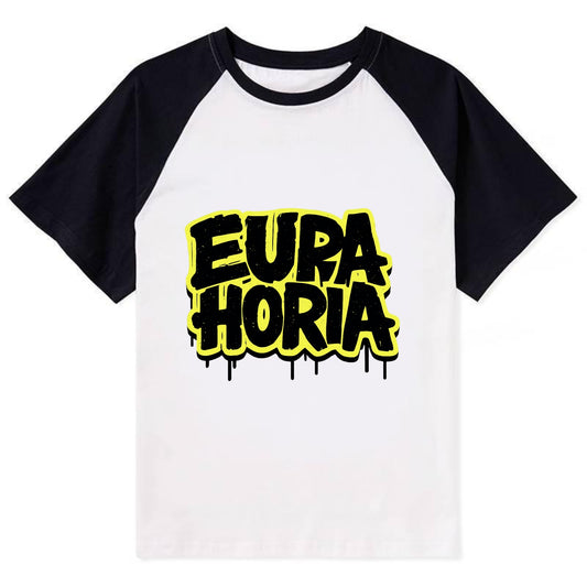 Bold typography design - "EUPHORIA" - intense happiness, ecstasy - Contrast Raglan T-shirt - Black