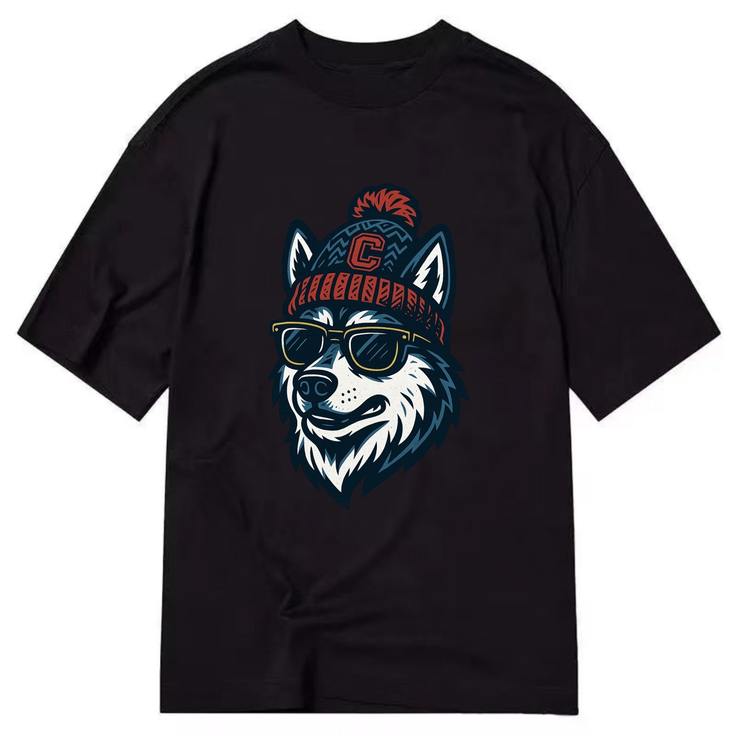 Storrs Husky wearing UConn beanie with C patch - Classic T-shirt - Black