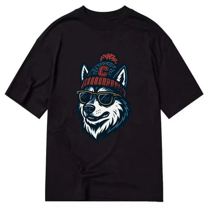 Storrs Husky wearing UConn beanie with C patch - Classic T-shirt - Black