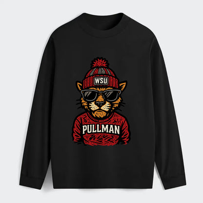 Pullman Cougar wearing Washington State beanie with WSU patch - Classic Long Sleeve Shirt - Black