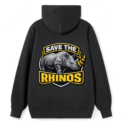 SAVE THE RHINOS - rhino silhouette in gray , horn protection - Classic Pullover Hoodie - Black