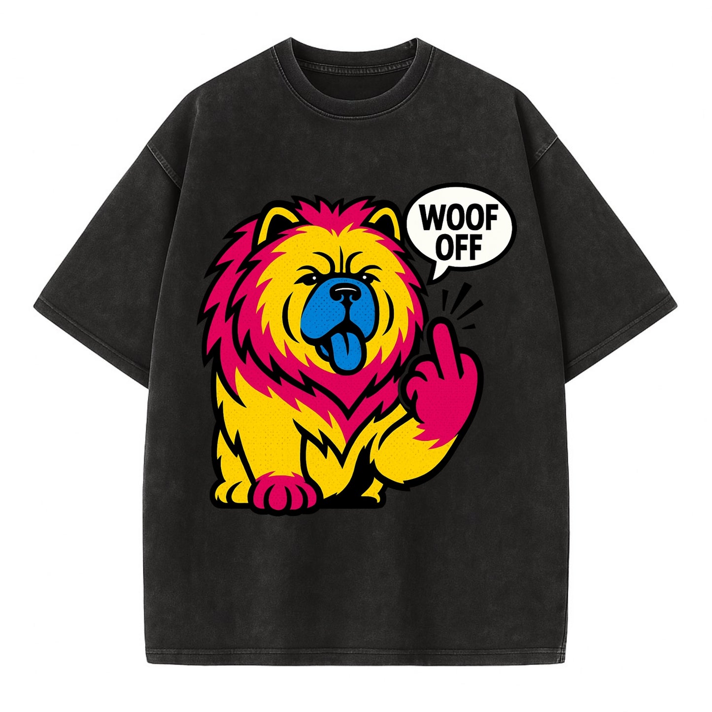 Chow Chow with lion mane and blue-black tongue, fluffy dignified paw up with sass - Vintage T-shirt - Black