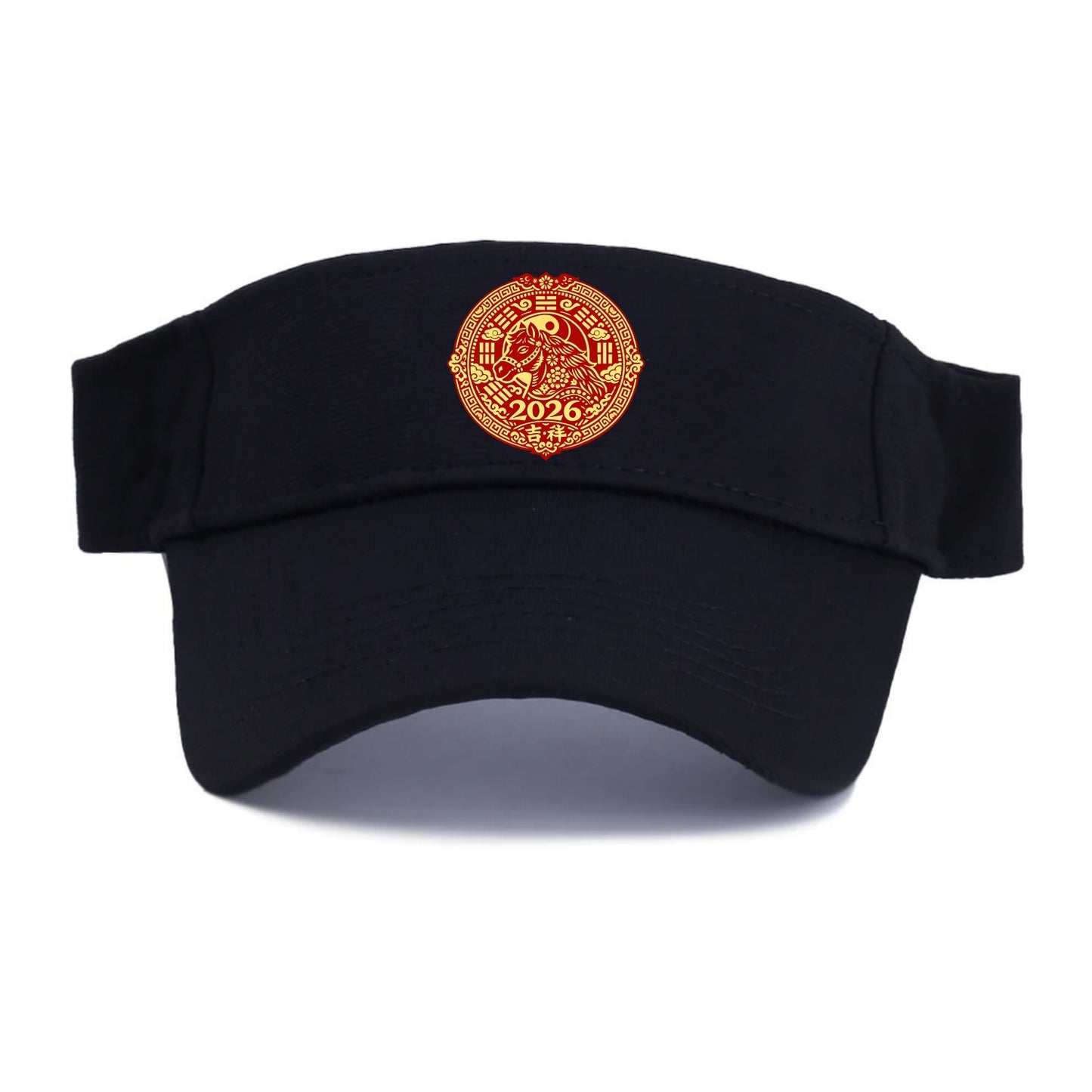 LUCKY HORSE MEDALLION | Circular medallion with horse profile | Intricate Chinese pattern - Visor - Black