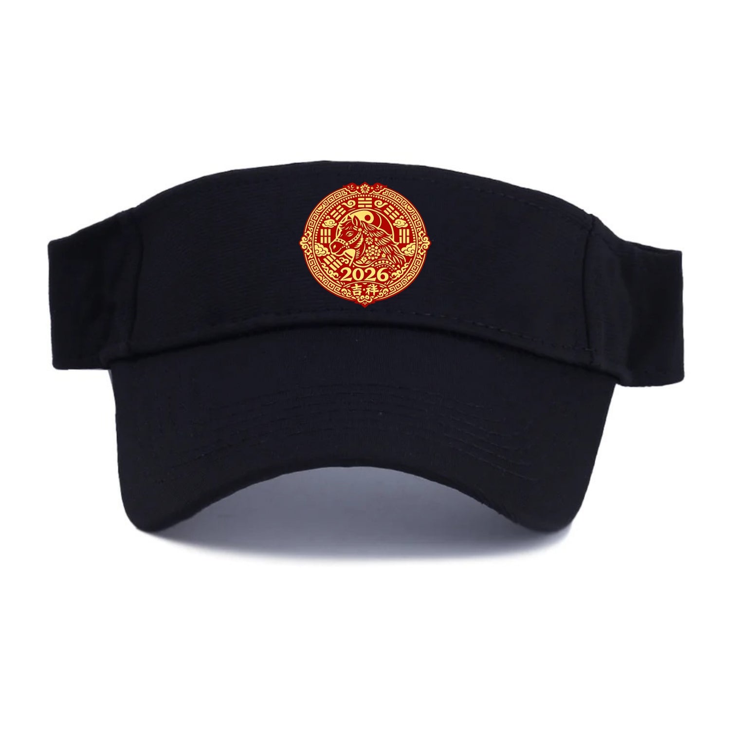 LUCKY HORSE MEDALLION | Circular medallion with horse profile | Intricate Chinese pattern - Visor - Black
