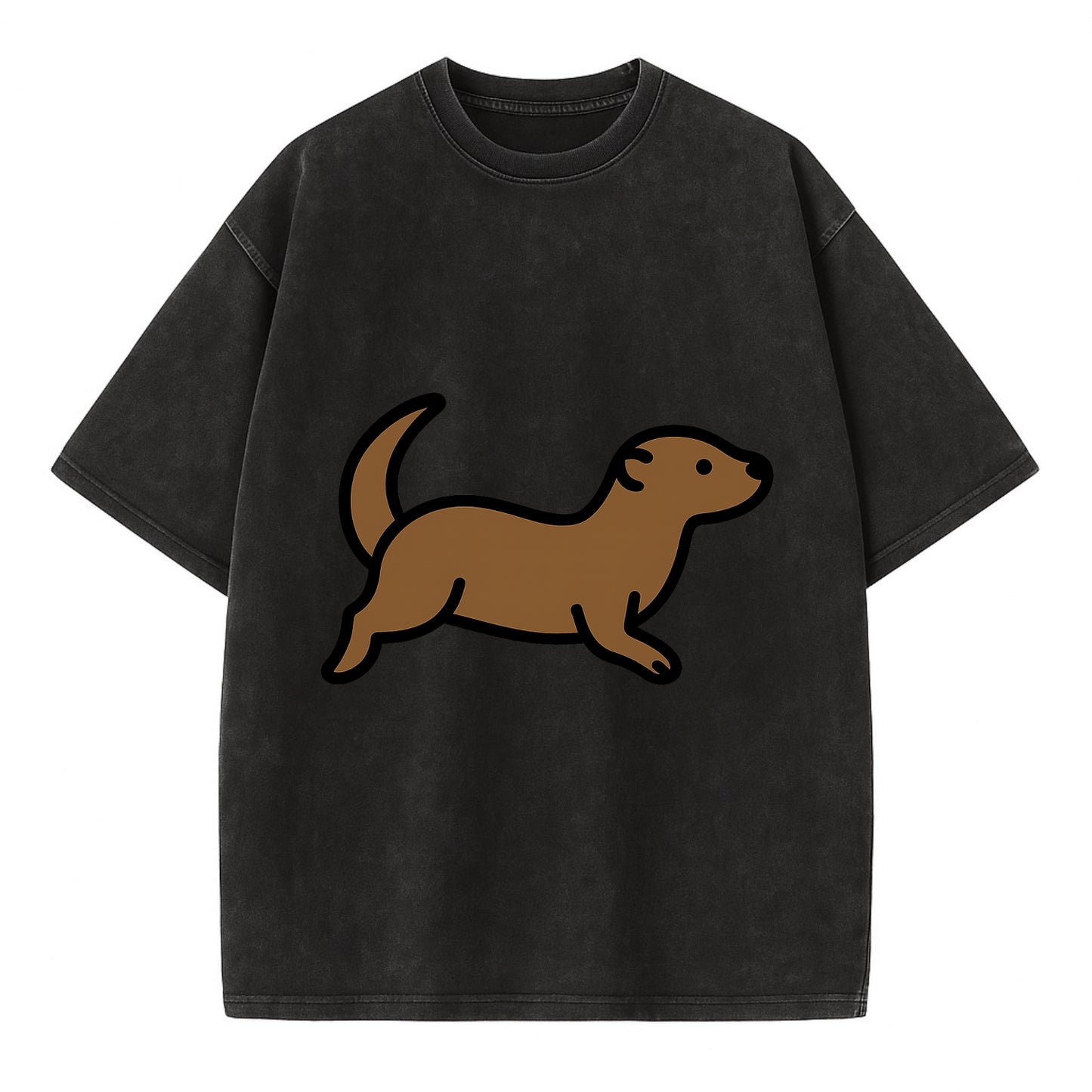 Otter - Brown sleek swimming pose flat side profile - Vintage T-shirt - Black