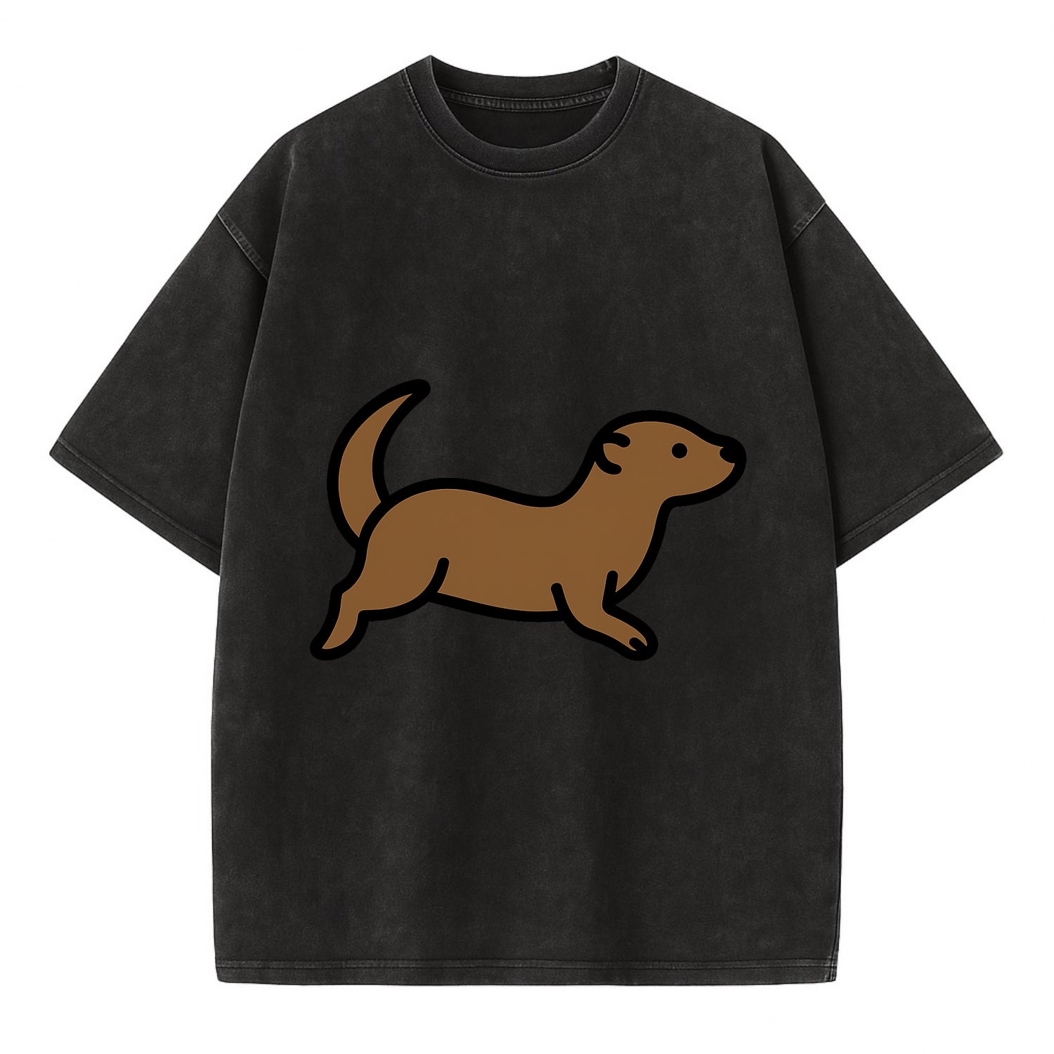 Otter - Brown sleek swimming pose flat side profile - Vintage T-shirt - Black