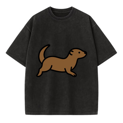 Otter - Brown sleek swimming pose flat side profile - Vintage T-shirt - Black