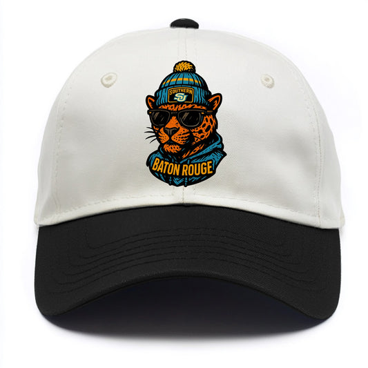 Baton Rouge Jaguar wearing Southern beanie with SU patch - Two Tone Cap - Black