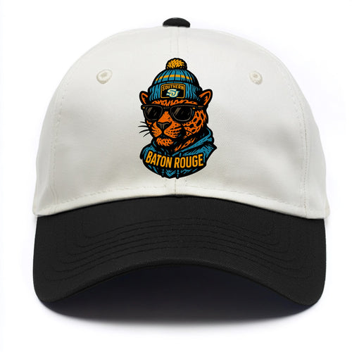 Baton Rouge Jaguar wearing Southern beanie with SU patch - Two Tone Cap
