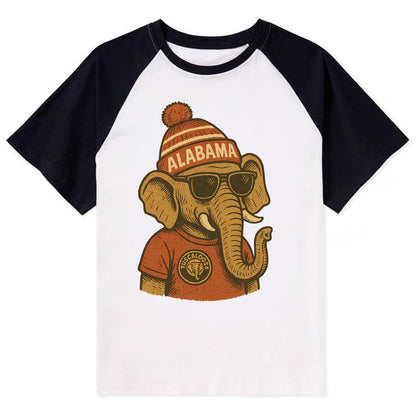 Tuscaloosa Crimson Elephant wearing Alab - Contrast Raglan T-shirt - Black