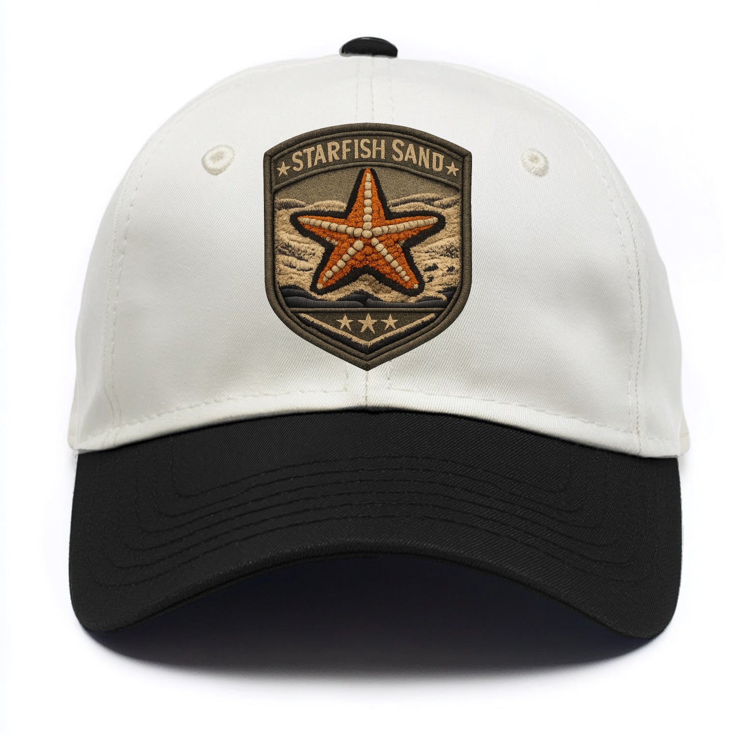 STARFISH SAND - sea star in orange and tan , beachcomber - Two Tone Cap - Black