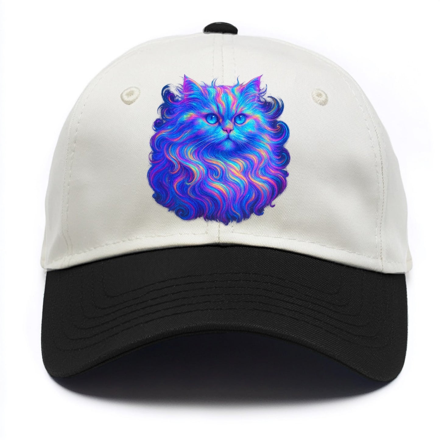 Luxurious Persian cat with flowing fur that refracts into rainbow prisms, soft - Two Tone Cap - Black