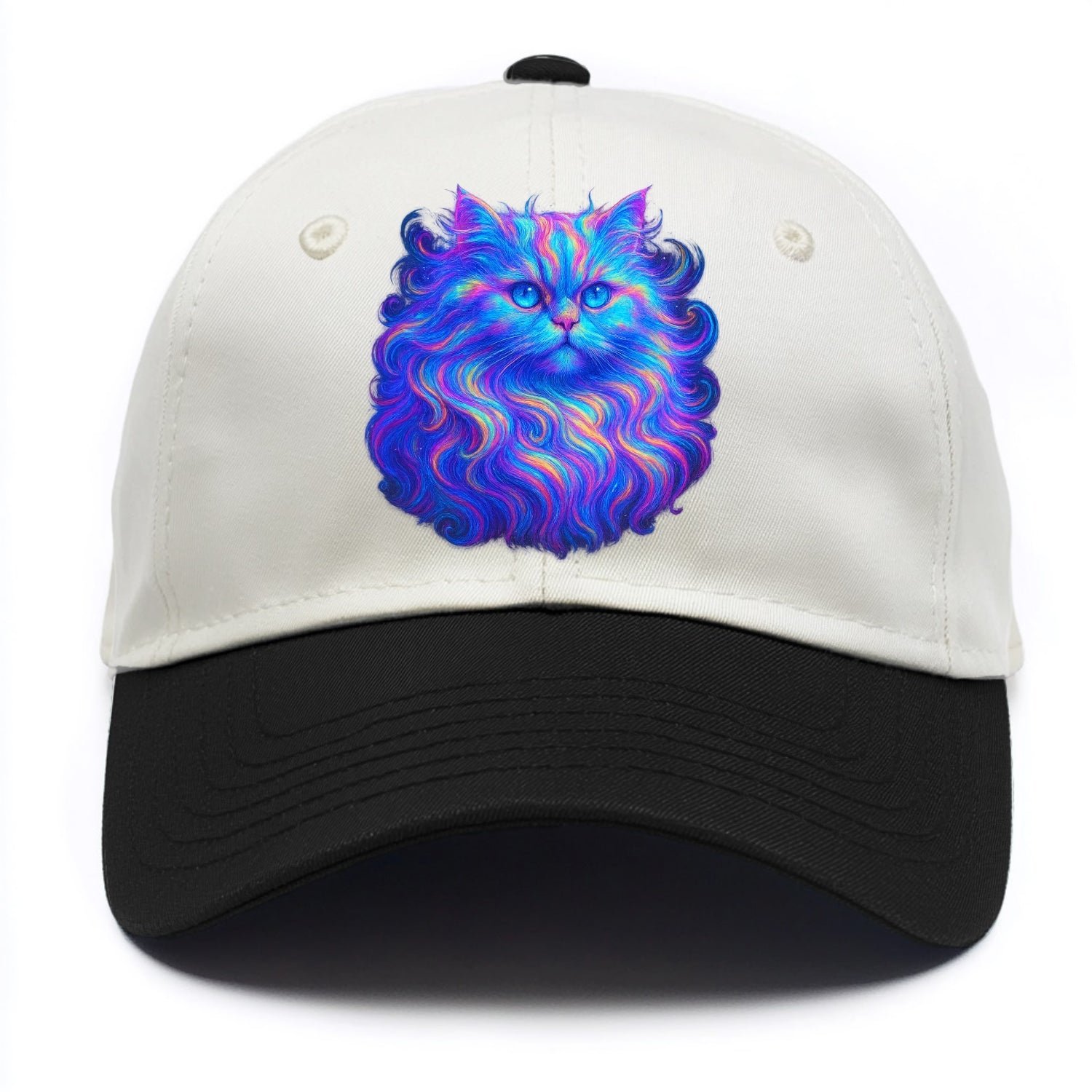 Luxurious Persian cat with flowing fur that refracts into rainbow prisms, soft - Two Tone Cap - Black