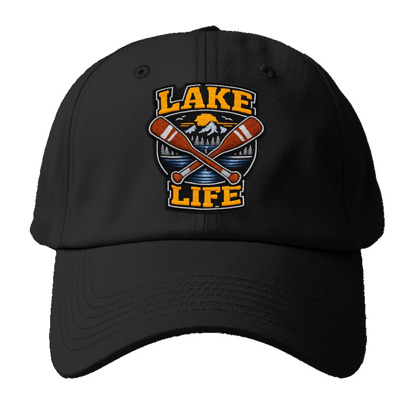 CANOE PADDLE - wooden paddle crossed in brown and cream , lake life - Baseball Cap - Black