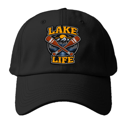CANOE PADDLE - wooden paddle crossed in brown and cream , lake life - Baseball Cap - Black
