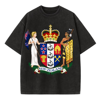 Coat Of Arms Of New Zealand - Vintage T-shirt - Black