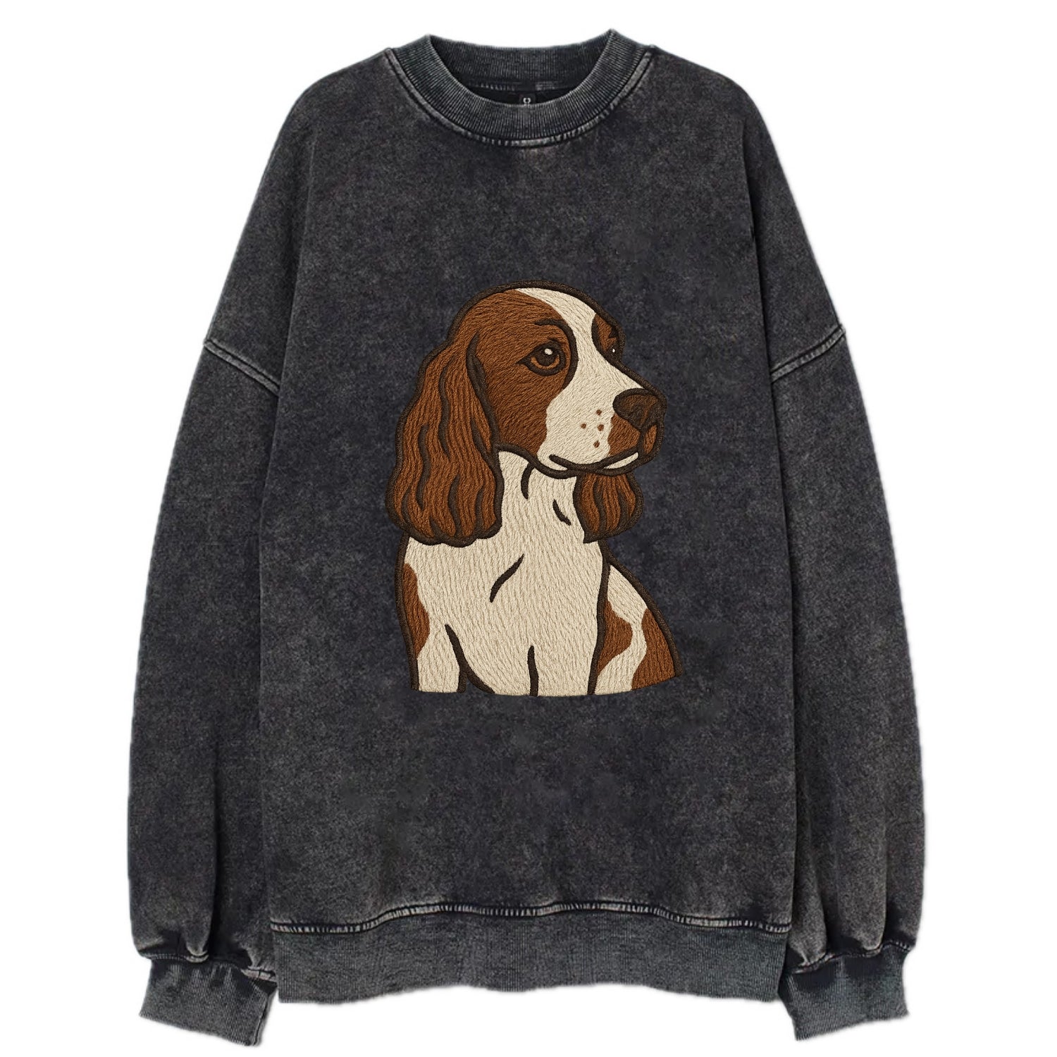 English Cocker Spaniel - Liver and white embroidered design - Vintage Sweatshirt - Black