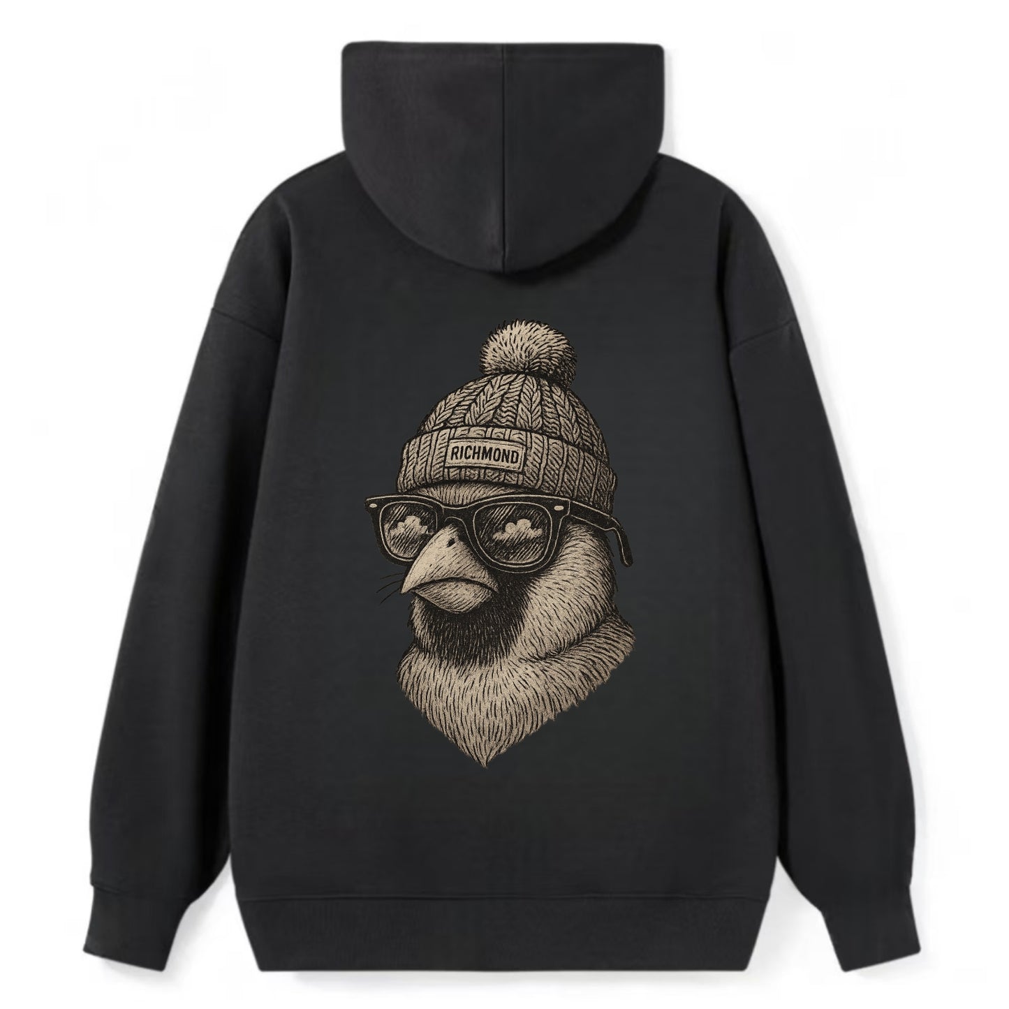Virginia Cardinal wearing Richmond beanie with pom pom and wayfarer - Classic Pullover Hoodie - Black