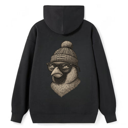 Virginia Cardinal wearing Richmond beanie with pom pom and wayfarer - Classic Pullover Hoodie - Black