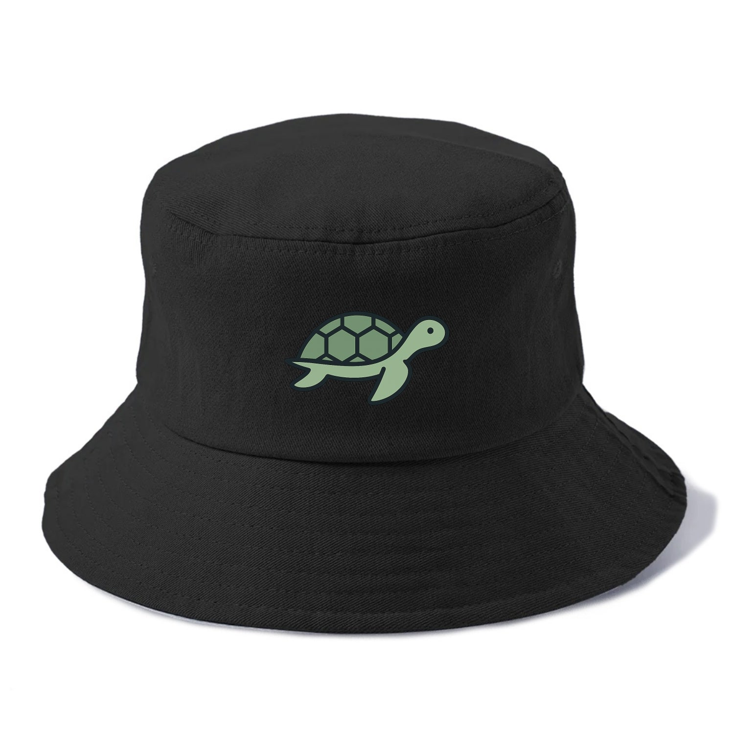 Sea Turtle - Green with shell pattern flat side profile - Bucket Hat - Black