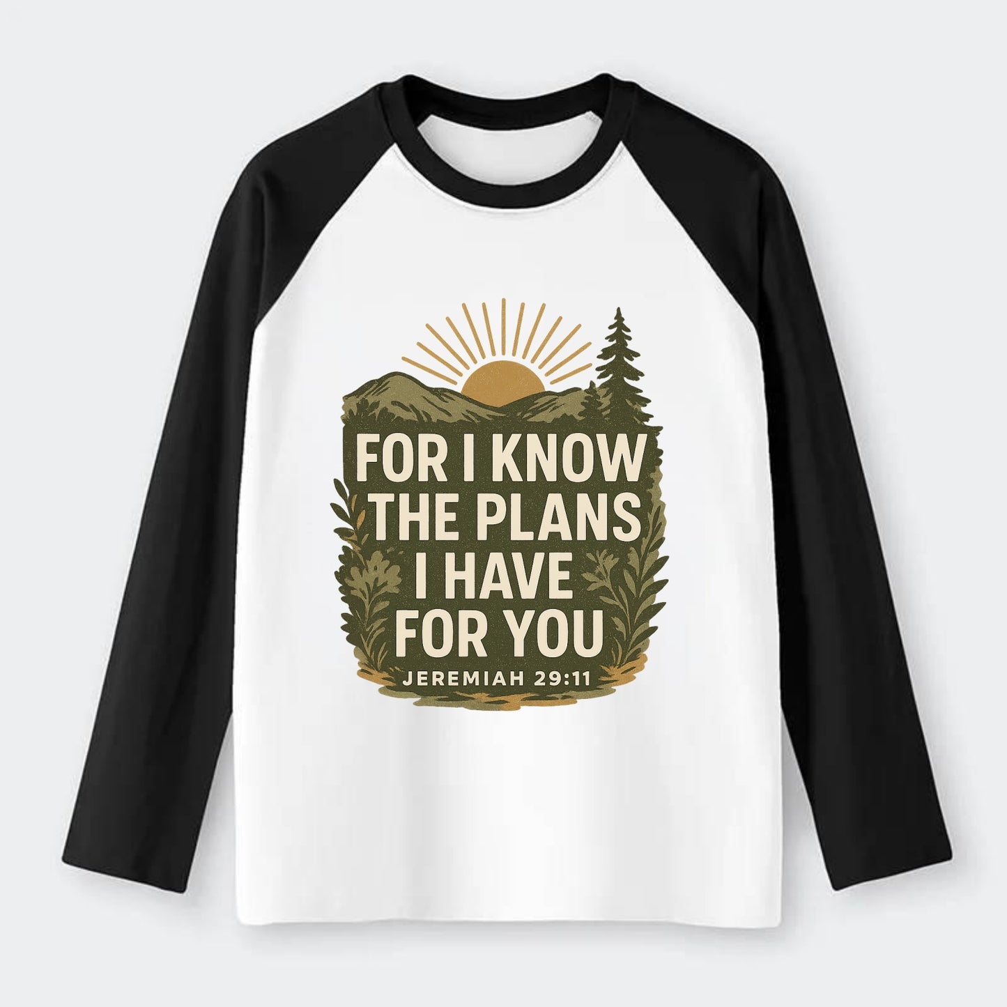 Jeremiah 29:11 Sunrise - Raglan Long Sleeve T-Shirt - Black