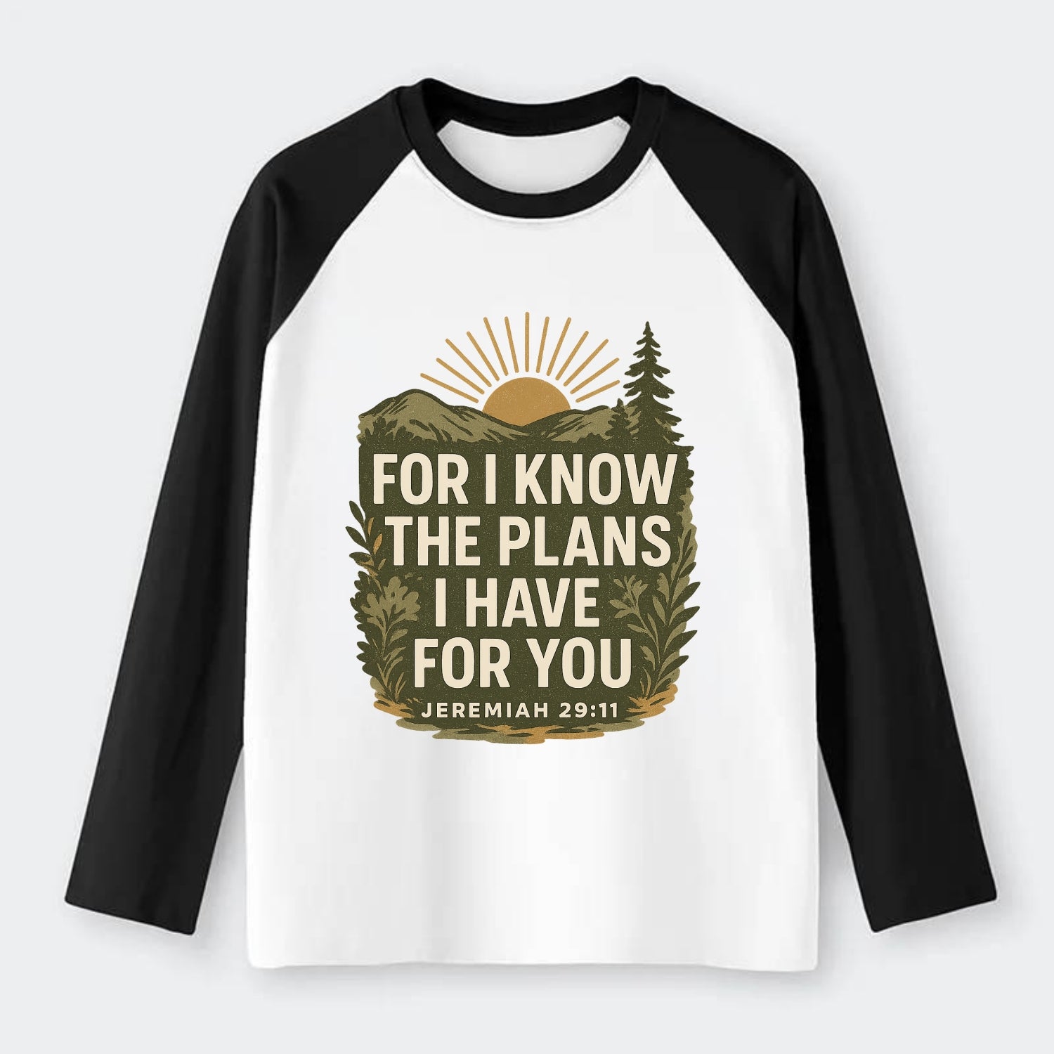 Jeremiah 29:11 Sunrise - Raglan Long Sleeve T-Shirt - Black
