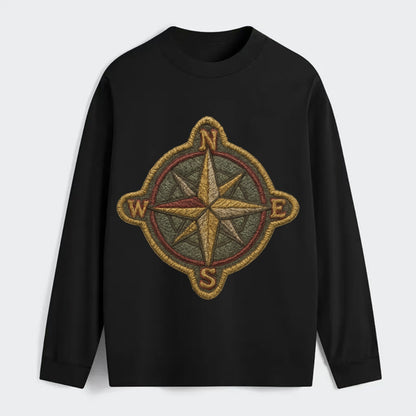 Compass rose with cardinal directions - explorer symbol - Classic Long Sleeve Shirt - Black