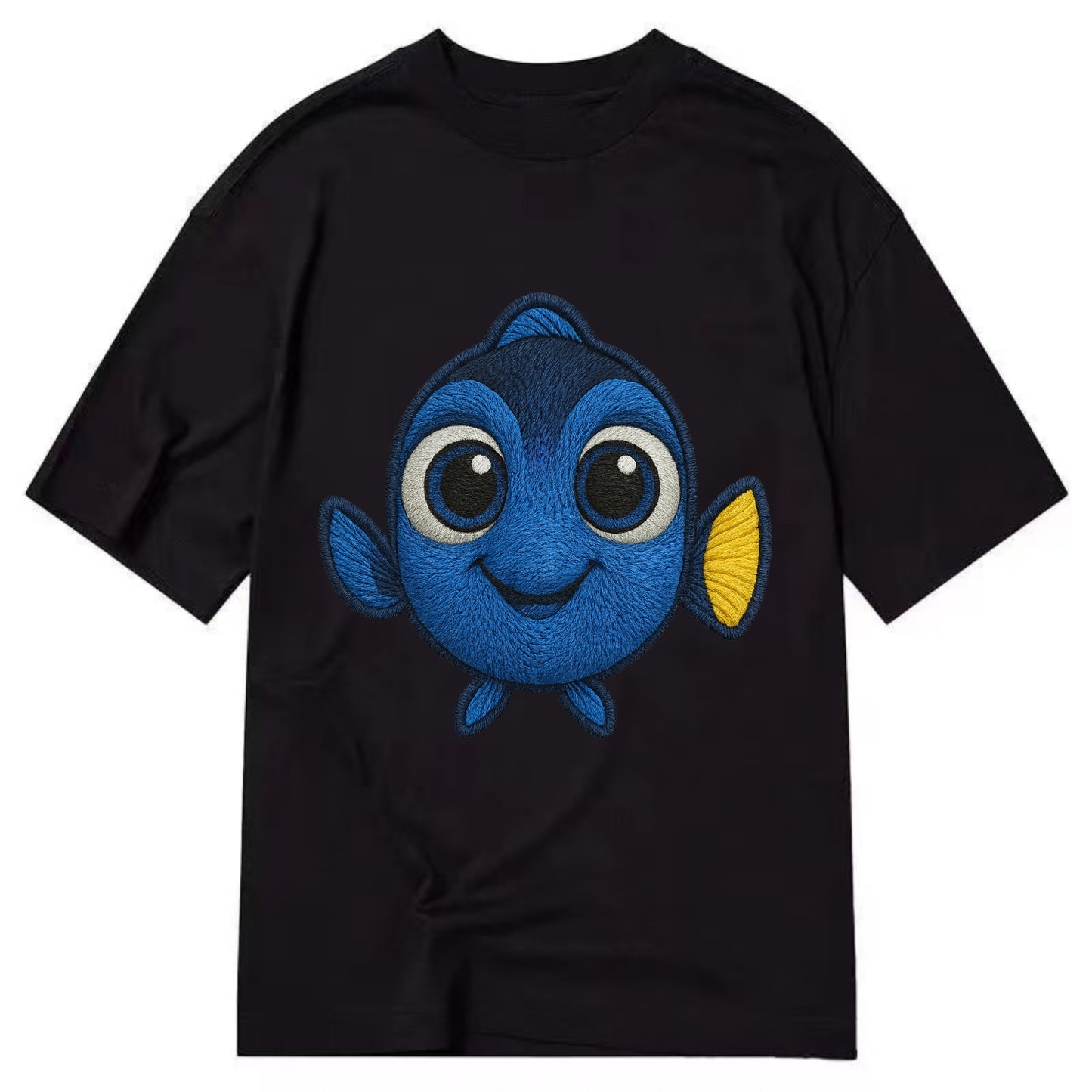 Baby Blue Tang - bright blue with yellow tail, big eyes, front-facing, Dory-style - Classic T-shirt - Black