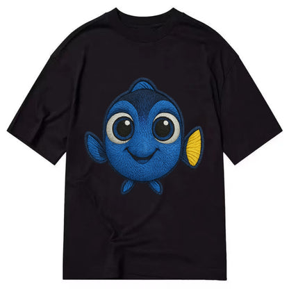 Baby Blue Tang - bright blue with yellow tail, big eyes, front-facing, Dory-style - Classic T-shirt - Black