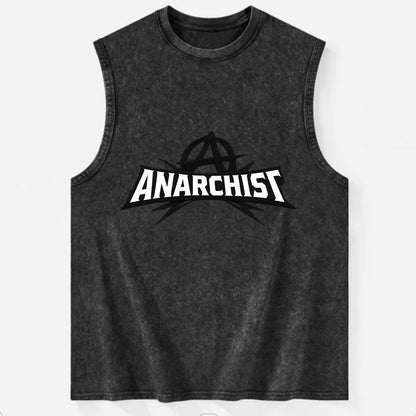 Bold typography design - "ANARCHIST" - no masters, self-governed - Vintage Washed Tank - Black
