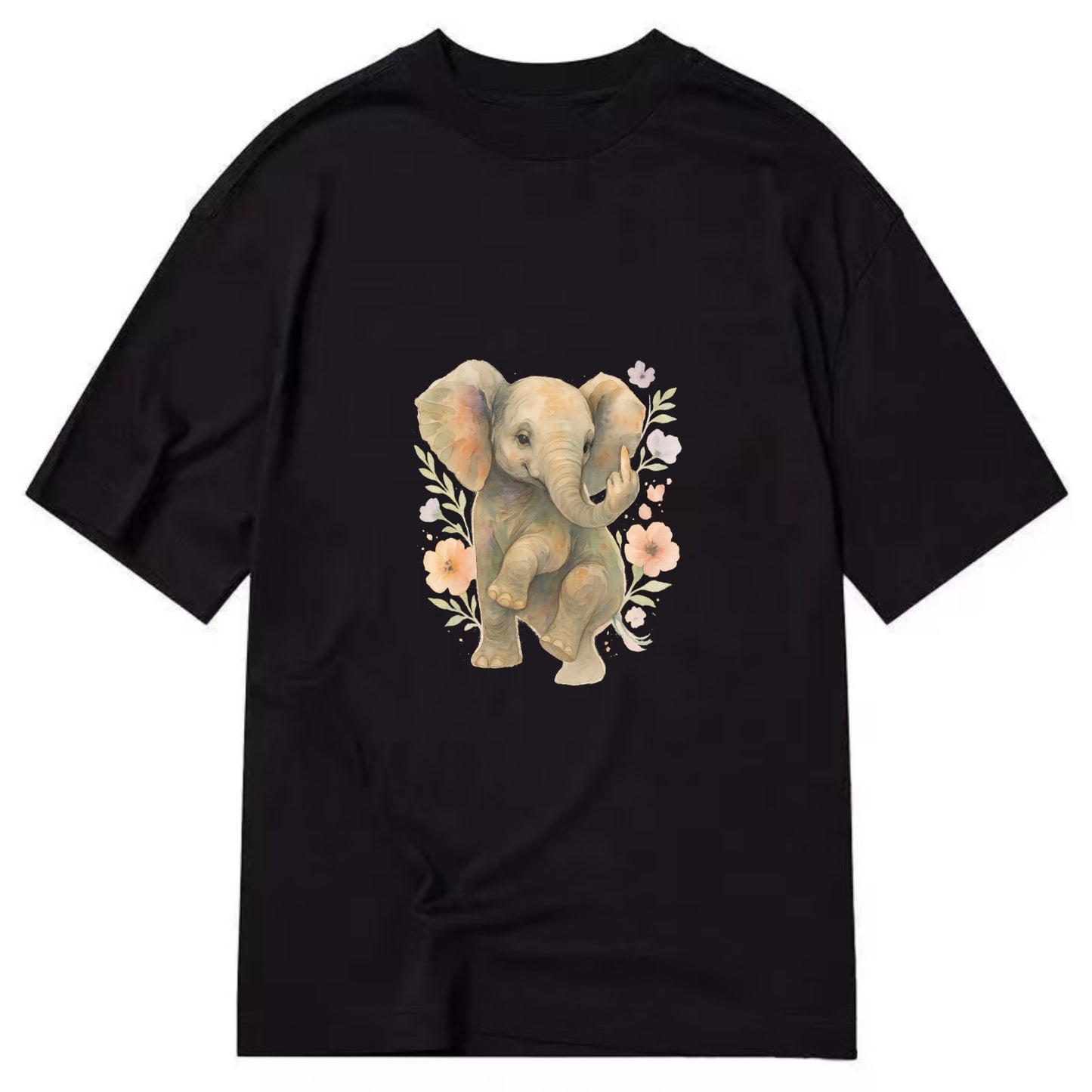 baby elephant with trunk up, one foot raised with middle toe extended - Classic T-shirt - Black