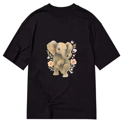 baby elephant with trunk up, one foot raised with middle toe extended - Classic T-shirt - Black