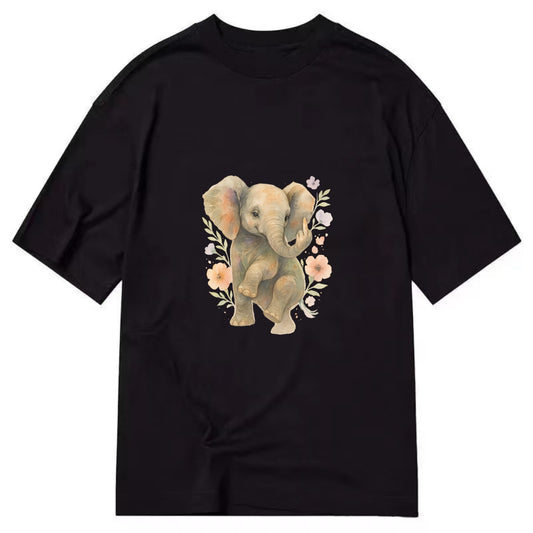baby elephant with trunk up, one foot raised with middle toe extended - Classic T-shirt - Black
