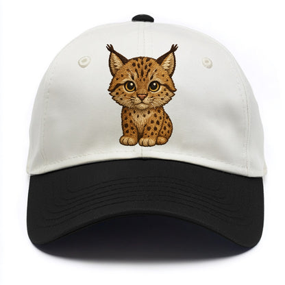 Baby Lynx Cub - tufted ears, spotted fur, golden eyes, front-facing, wild baby - Two Tone Cap - Black