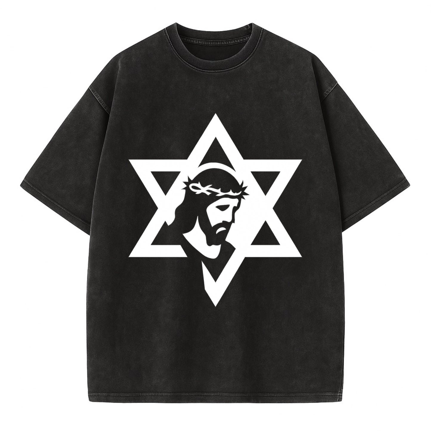 Star of David - negative space forms two overlapping triangles with hidden meaning - Vintage T-shirt - Black