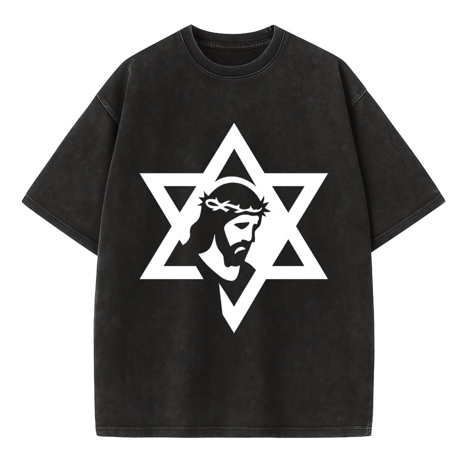 Star of David - negative space forms two overlapping triangles with hidden meaning - Vintage T-shirt - Black