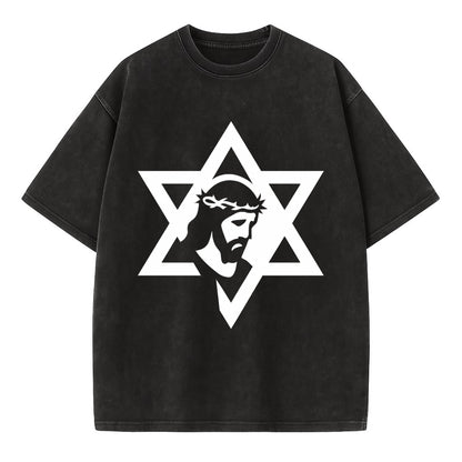 Star of David - negative space forms two overlapping triangles with hidden meaning - Vintage T-shirt - Black