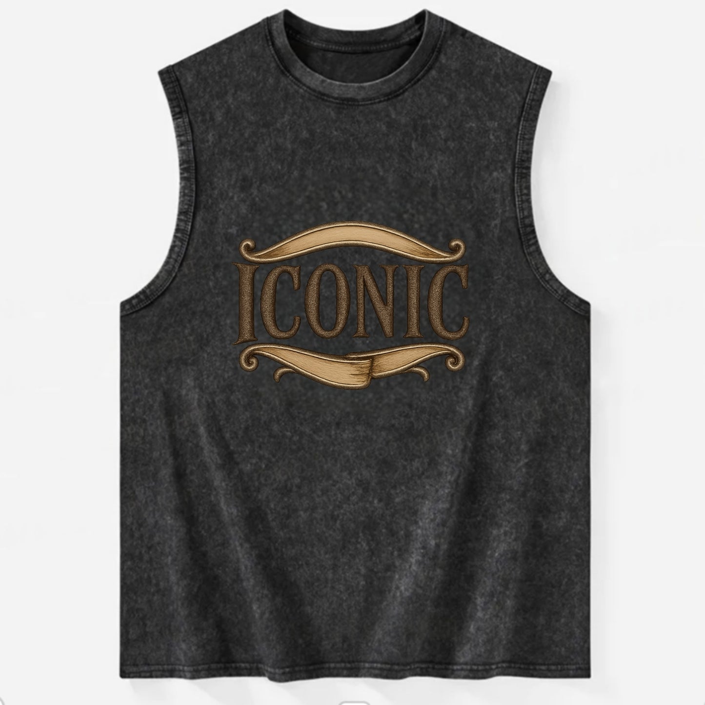 Bold typography design - "ICONIC" - instantly recognizable, trendsetter - Vintage Washed Tank - Black