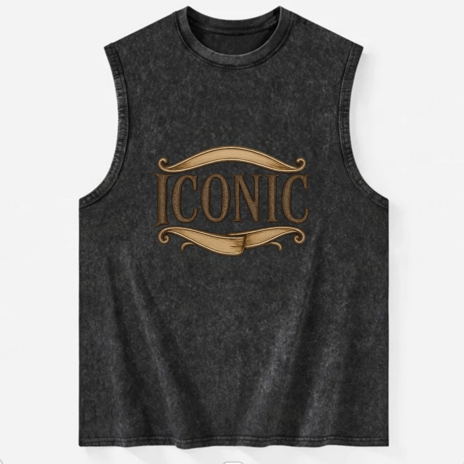 Bold typography design - "ICONIC" - instantly recognizable, trendsetter - Vintage Washed Tank - Black