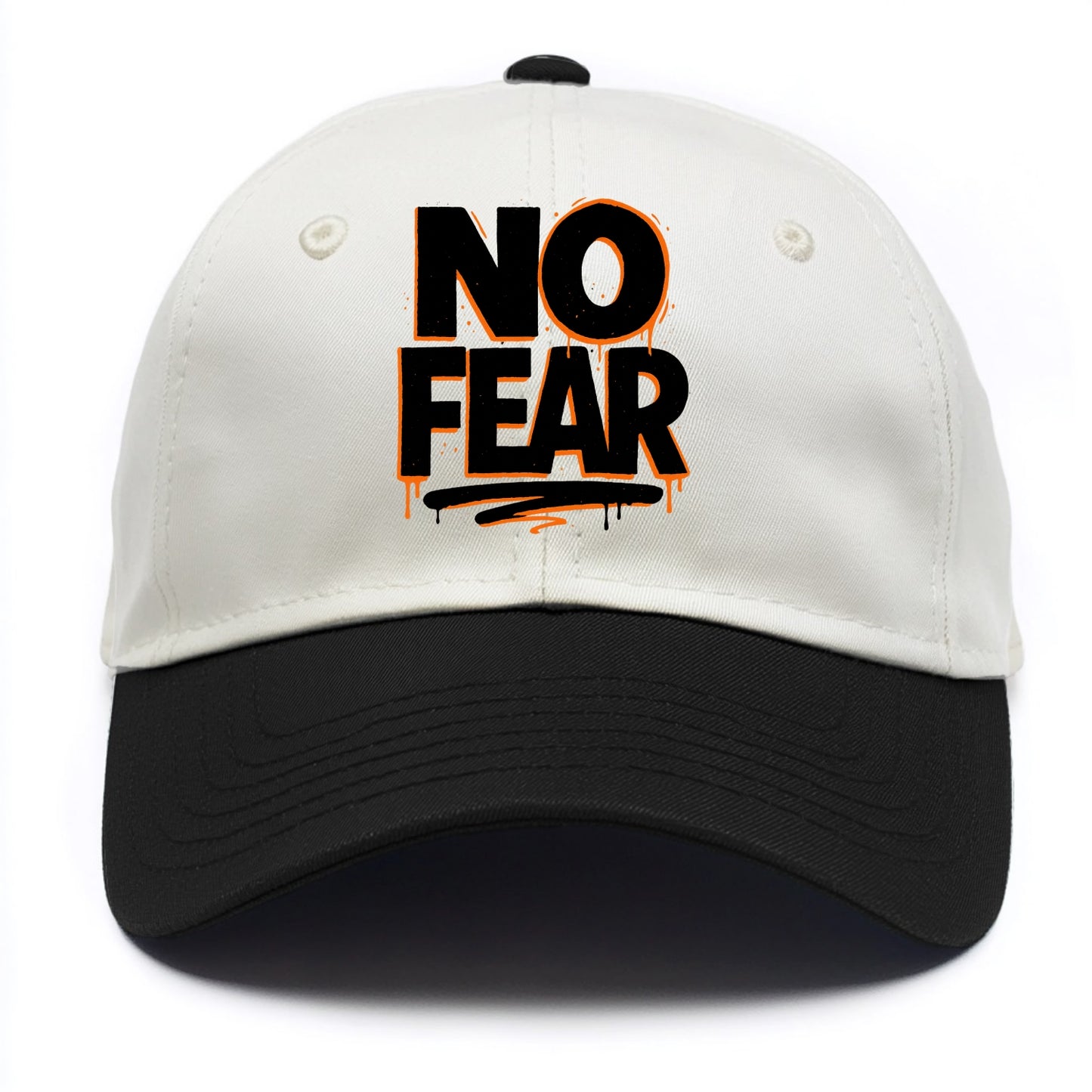 Bold typography design - "NO FEAR" - courage, bravery - Two Tone Cap - Black