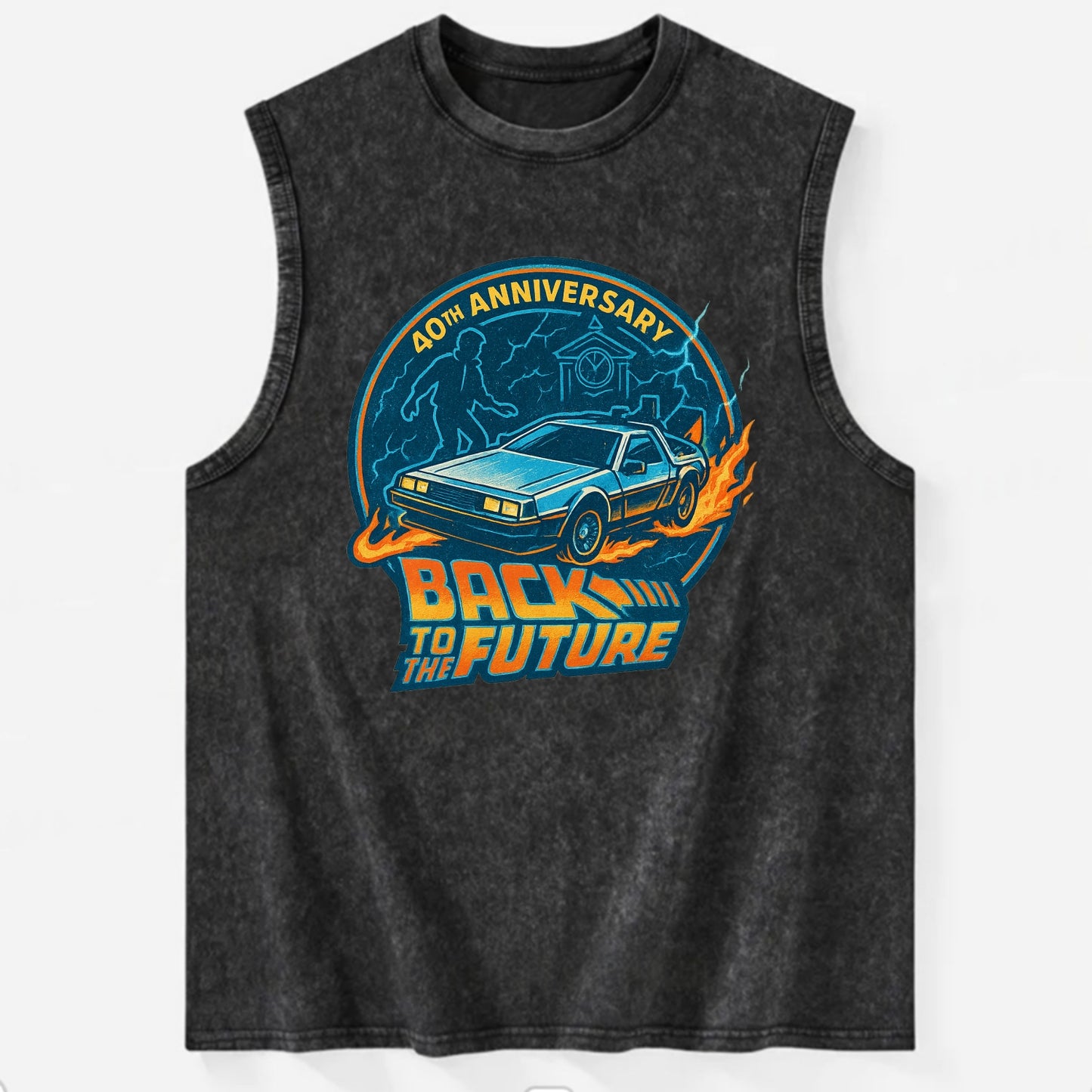 Back To The Future 40th Anniversary - Vintage Washed Tank - Black