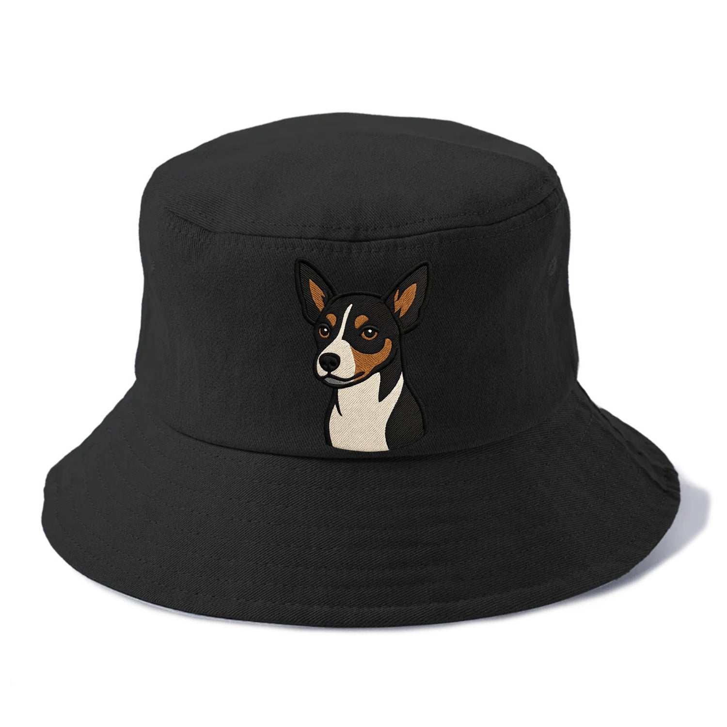 Rat Terrier - Tri-color embroidered pose - Bucket Hat - Black