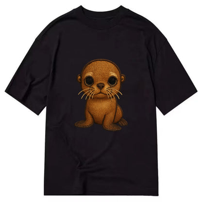 Baby California Sea Lion - golden brown, large expressive eyes, whiskers, - Classic T-shirt - Black