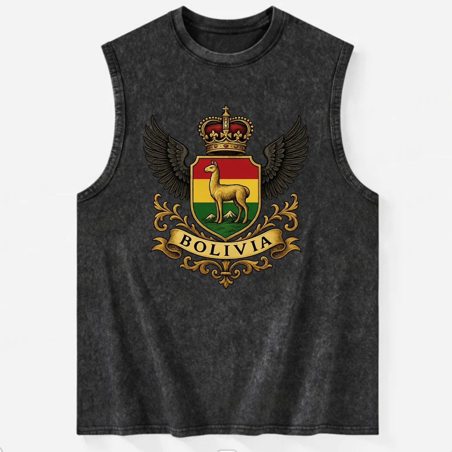 Bolivia Llama Emblem  - Vintage Washed Tank - Black