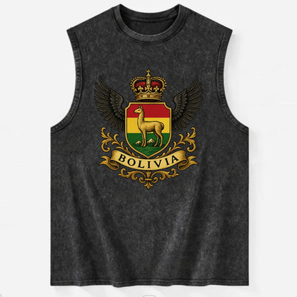 Bolivia Llama Emblem  - Vintage Washed Tank - Black